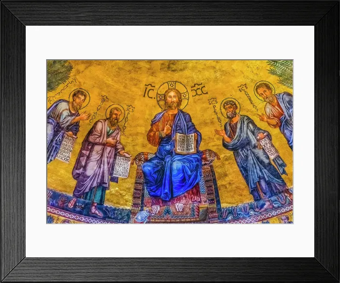 Framed Print : Ancient mosaic, Papal Basilica of Saint Paul, Rome, Italy. One of 4 Papal basilicas, established over Saint Paul's burial place in 324 by Emperor Constantine. (Editorial Use Only)