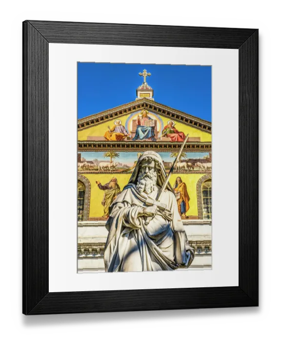 Framed Print : Saint Paul statue facade, Papal Basilica of Saint Paul, Rome, Italy. One of 4 Papal basilicas, established over Saint Paul's burial place in 324 by Emperor Constantine. (Editorial Use Only)