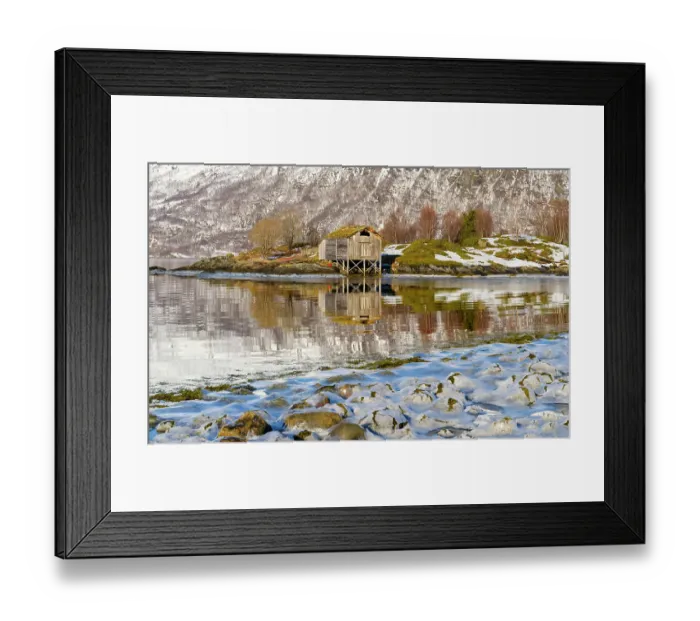 Framed Print : Landscape at Salangen Fjord near Loksebotn in northern Norway during winter
