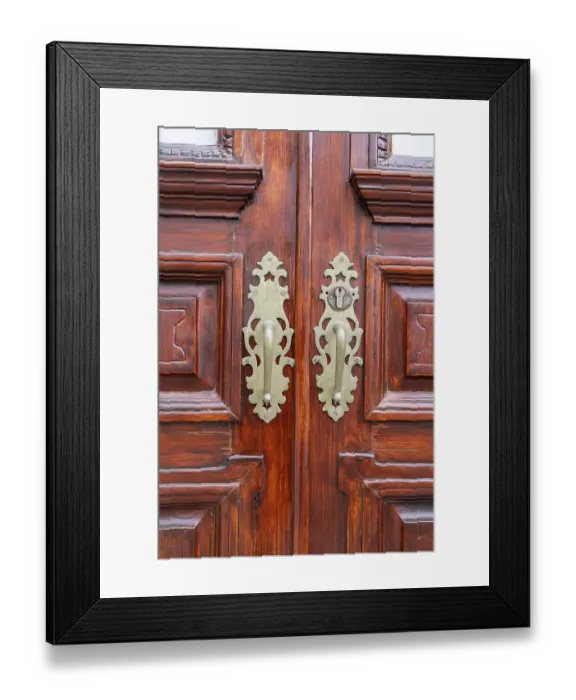 Framed Print : Angra do Heroismo, Terceira Island, Azores, Portugal. Brass handles on old wooden doors Framed Print : Angra do Heroismo, Terceira Island, Azores, Portugal. Brass handles on old wooden doors