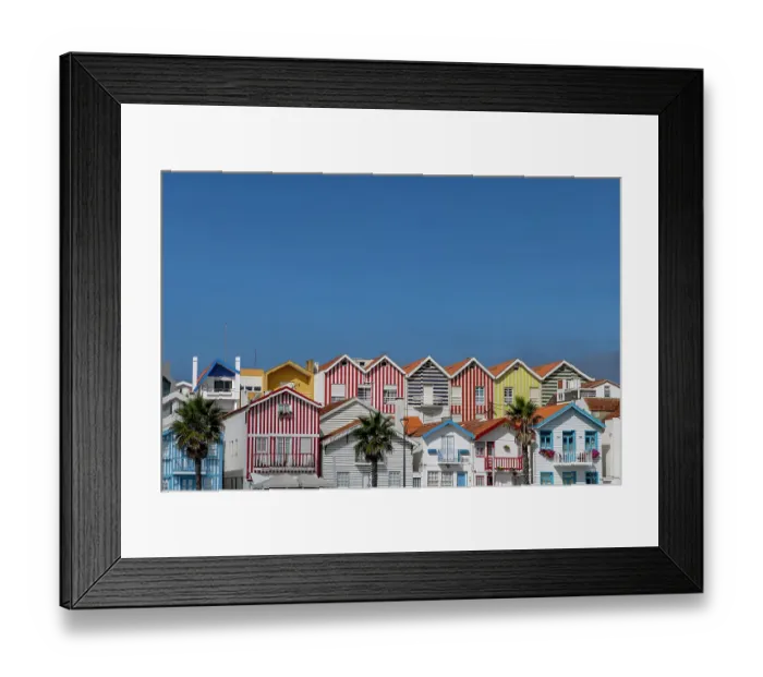 Framed Print : Colorful striped houses at Cost Nova, Portugal Framed Print : Colorful striped houses at Cost Nova, Portugal