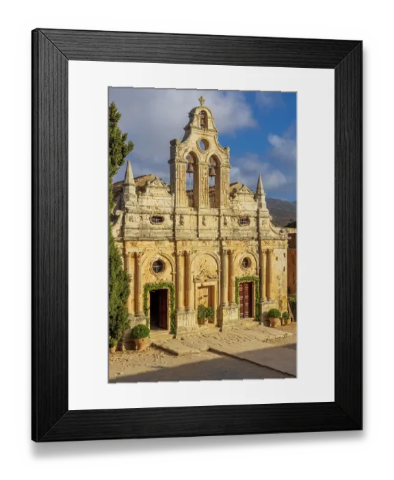 Framed Print : Greece, Crete, Rethymno. Venetian Baroque, 16th century Eastern Orthodox Monastery. The Holy Monastery of Arkadi