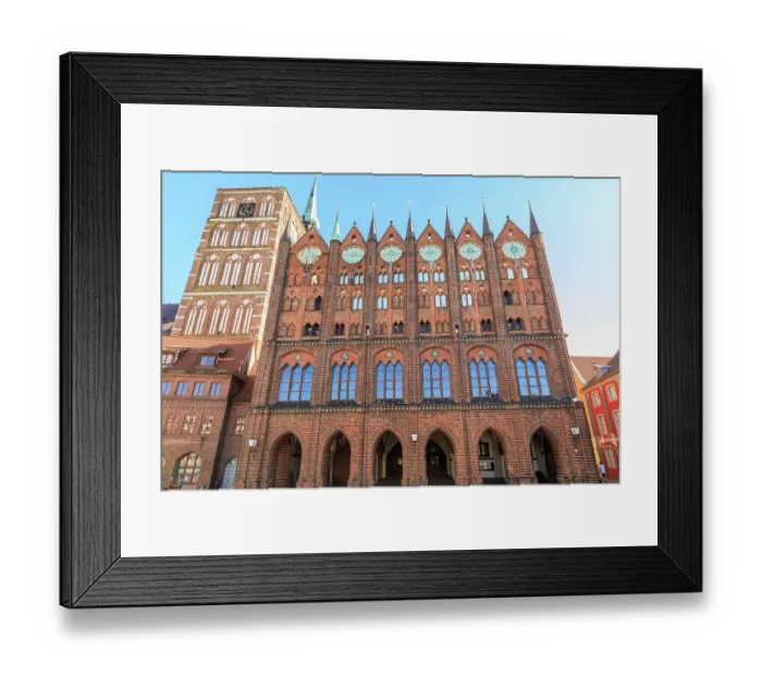 Framed Print : Germany, Mecklenburg-Vorpommern, Stralsund. St. Nicholas Church and Rathaus, city hall of town square central plaza, UNESCO World Heritage Site