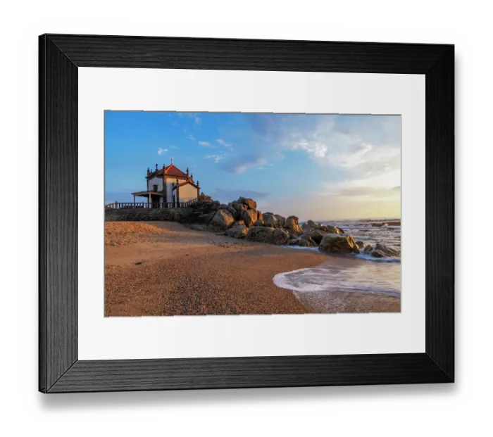 Framed Print : Capela do Senhor da Pedra Chapel on the beach near Porto, Portugal Framed Print : Capela do Senhor da Pedra Chapel on the beach near Porto, Portugal