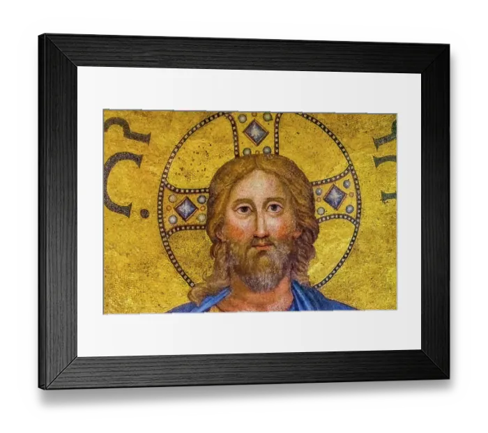 Framed Print : Ancient Jesus Mosaic, Papal Basilica of Saint Paul, Rome, Italy. One of 4 Papal basilicas established over Saint Paul's burial place in 324 by Emperor Constantine. (Editorial Use Only)