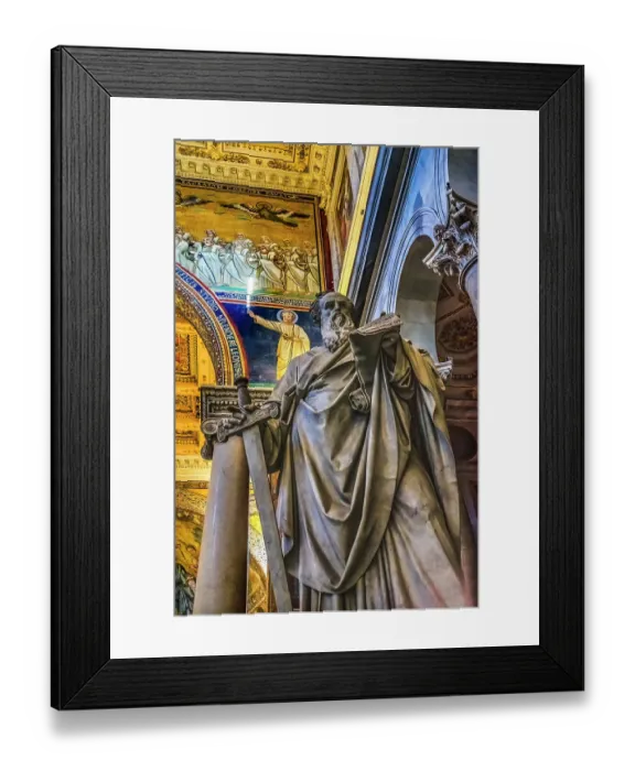 Framed Print : Paul statue, Papal Basilica of Saint Paul, Rome, Italy. One of 4 Papal basilicas, established over Saint Paul's burial place in 324 by Emperor Constantine. (Editorial Use Only)