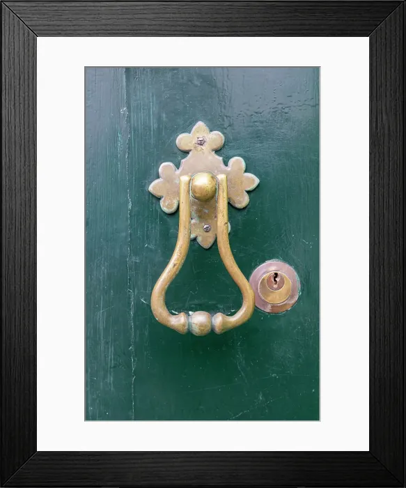 Framed Print : Angra do Heroismo, Terceira Island, Azores, Portugal. An old brass door knocker on a green door Framed Print : Angra do Heroismo, Terceira Island, Azores, Portugal. An old brass door knocker on a green door