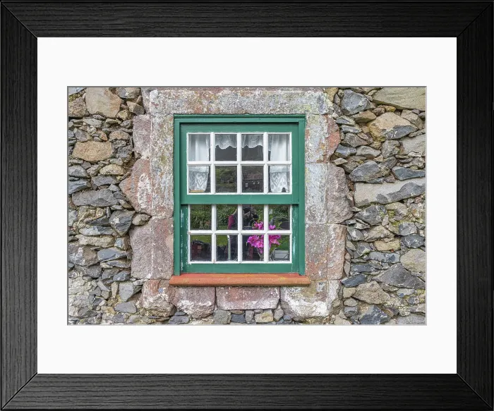 Framed Print : Aldeia da Cuada, Flores, Azores, Portugal. Paned window on a stone building
