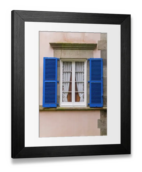 Framed Print : Furnas, Sao Miguel, Azores, Portugal. Blue shuttered window on a pink stucco building Framed Print : Furnas, Sao Miguel, Azores, Portugal. Blue shuttered window on a pink stucco building