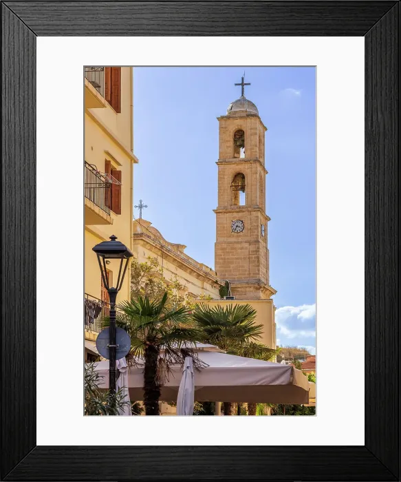 Framed Print : Greece, Crete, Chania, Old Town. Presentation of the Virgin Mary Holy Metropolitan Church, steeple. Greek Orthodox