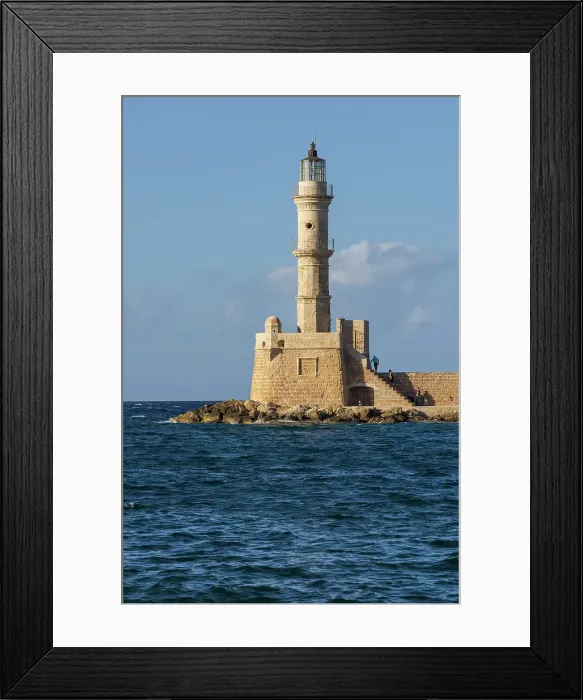 Framed Print : Greece, Crete, Chania harbor, old town. Chania Lighthouse
