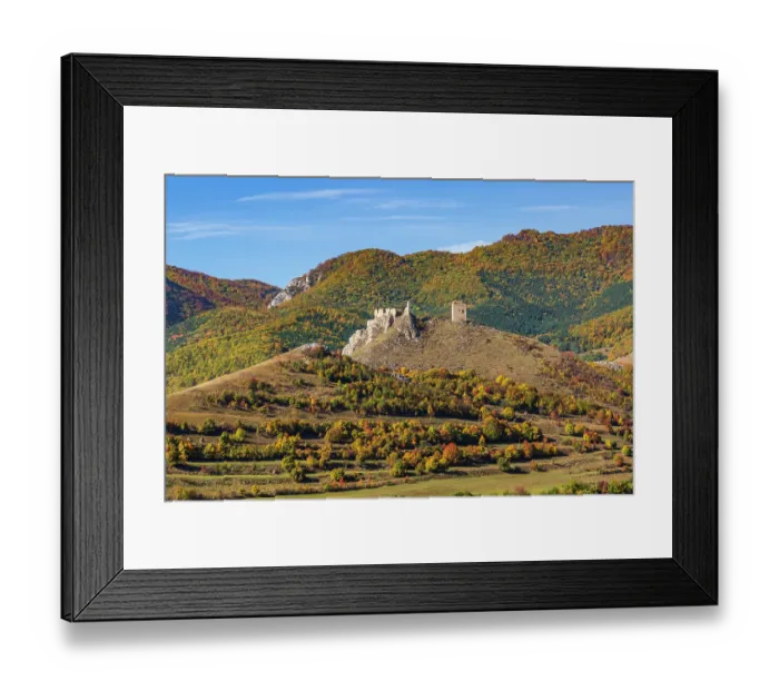 Framed Print : Romania, Transylvania. Coltesti Castle 11th century ruins. Territorial Trascau Mountain views