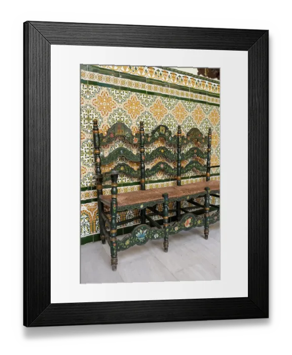 Framed Print : Marbella, Spain. Hand crafted Spanish painted chair Framed Print : Marbella, Spain. Hand crafted Spanish painted chair