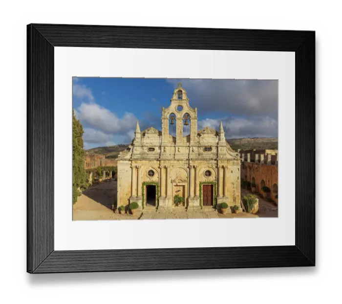 Framed Print : Greece, Crete, Rethymno. Venetian Baroque, 16th century Eastern Orthodox Monastery. The Holy Monastery of Arkadi