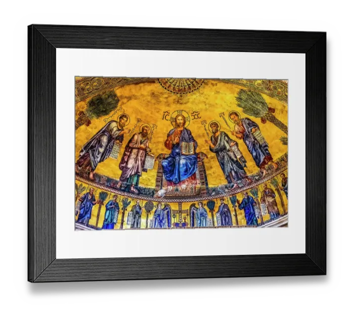 Framed Print : Ancient mosaic, Papal Basilica of Saint Paul, Rome, Italy. One of 4 Papal basilicas, established over Saint Paul's burial place in 324 by Emperor Constantine. (Editorial Use Only)