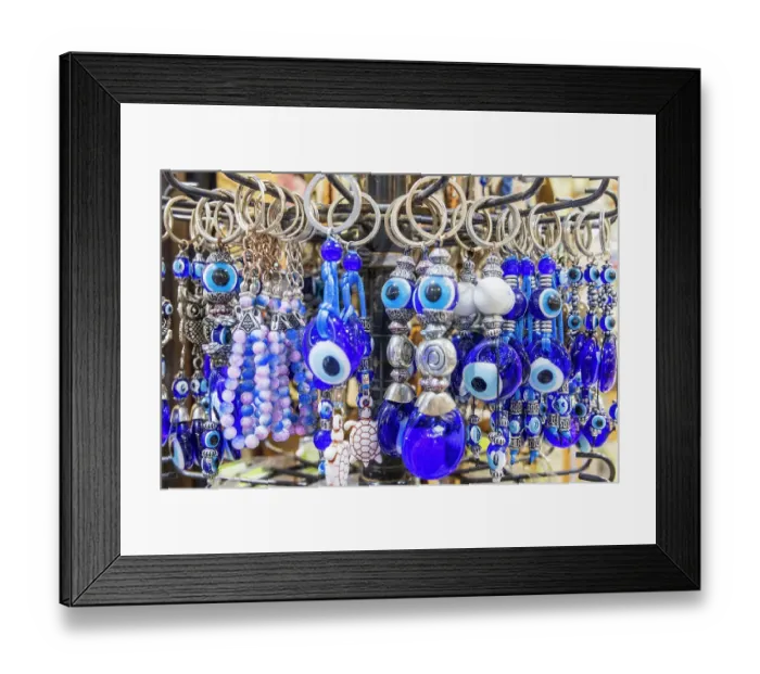 Framed Print : Greece, Crete, Chania, Old Town. Tourist souvenir Turkish Eye or Nazar amulets, to ward off bad luck and curses