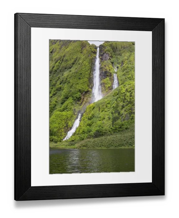 Framed Print : Azores, Portugal. Waterfall dropping into Lagoa dos Patos on Flores Island Framed Print : Azores, Portugal. Waterfall dropping into Lagoa dos Patos on Flores Island