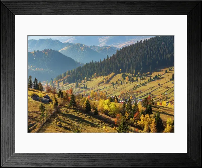 Framed Print : Romania, Prahova County, Bucegi Mountains, Busteni. Rural farms. Territorial view Framed Print : Romania, Prahova County, Bucegi Mountains, Busteni. Rural farms. Territorial view