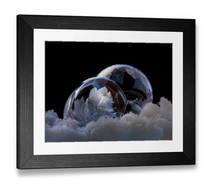 Framed Print : USA, Indiana, Carmel. Close-up of frozen soap bubbles and snow. ©Wendy Kaveney  /  Jaynes Gallery  /  DanitaDelimont.com