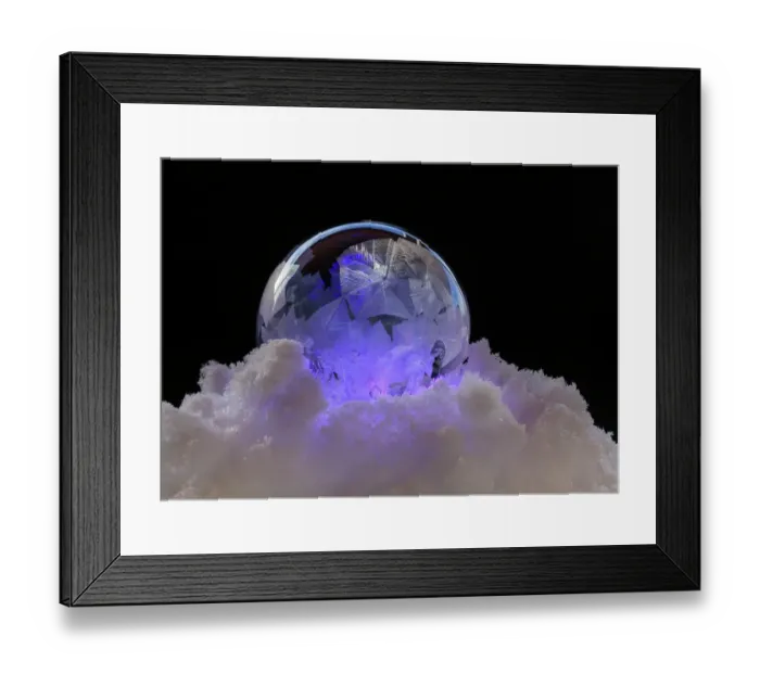 Framed Print : USA, Indiana, Carmel. Close-up of frozen soap bubble and snow. ©Wendy Kaveney  /  Jaynes Gallery  /  DanitaDelimont.com