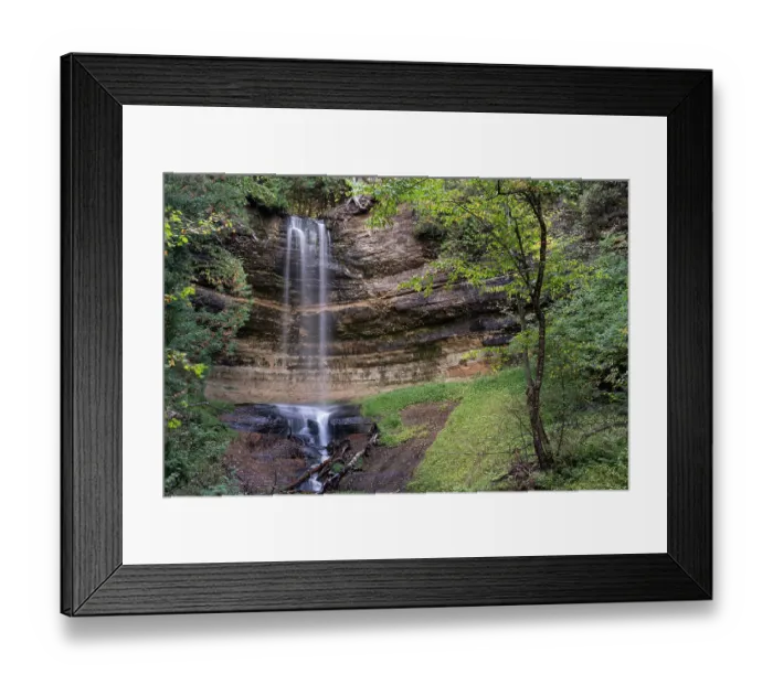 Framed Print : USA, Michigan, Hiawatha National Forest. Landscape with Munising Falls and sandstone cliff. ©Don Grall  /  Jaynes Gallery  /  DanitaDelimont.com