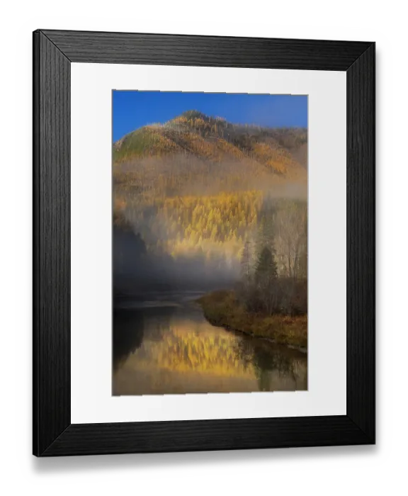 Framed Print : Foggy autumn sunrise light on McDonald Creek and Apgar Mountain in Glacier National Park, Montana, USA Framed Print : Foggy autumn sunrise light on McDonald Creek and Apgar Mountain in Glacier National Park, Montana, USA