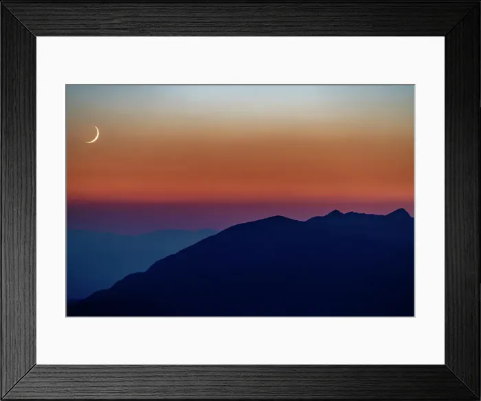 Framed Print : Crescent moon sets over the Whitefish Range in the Stillwater State Forest, Montana, USA Framed Print : Crescent moon sets over the Whitefish Range in the Stillwater State Forest, Montana, USA