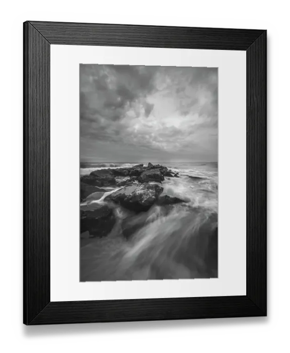 Framed Print : USA, New Jersey, Cape May National Seashore. Ocean and waves hitting rocks at sunrise. ©Jay O'Brien  /  Jaynes Gallery  /  DanitaDelimont.com