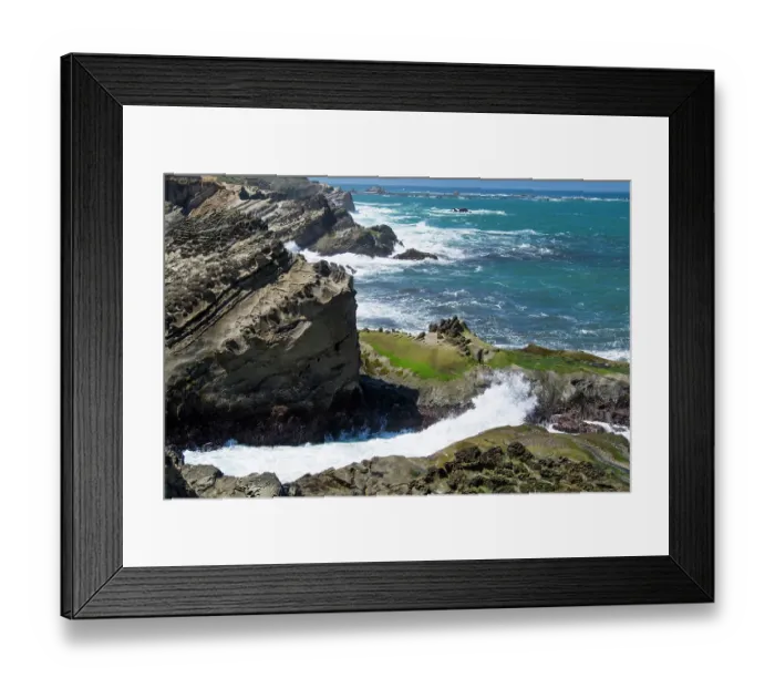 Framed Print : Cape Arago State Park, Coos County, Oregon, USA. Pacific Ocean meets rocks on the rugged coastline Framed Print : Cape Arago State Park, Coos County, Oregon, USA. Pacific Ocean meets rocks on the rugged coastline