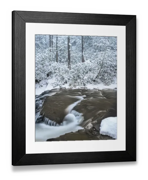 Framed Print : USA, Pennsylvania, Delaware Water Gap. Stream rapids and winter forest. ©Jay O'Brien  /  Jaynes Gallery  /  DanitaDelimont.com
