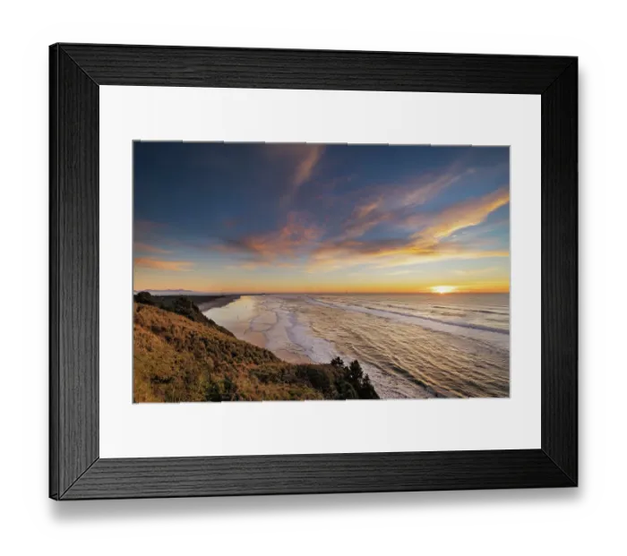 Framed Print : Sunset clouds over Benson Beach at Cape Disappointment State Park in Washington State, USA