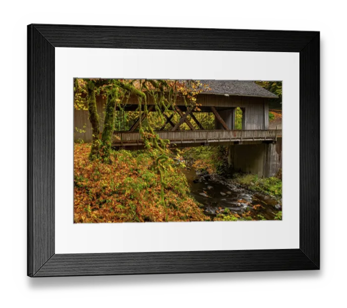 Framed Print : Covered bridge over Cedar Creek in Woodland, Washington State, USA