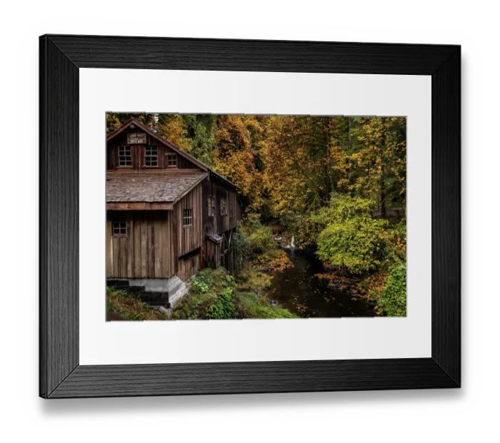 Framed Print : Historic grist mill over Cedar Creek in Woodland, Washington State, USA