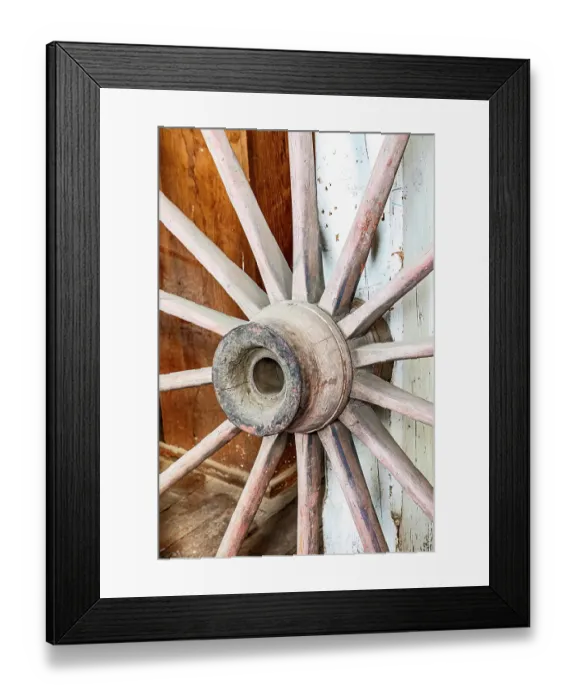 Framed Print : USA, Pomeroy, Washington State. Vintage wagon wheel