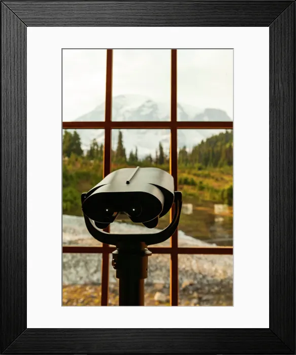 Framed Print : Telescope pointed through window of Mt. Rainier, Henry M. Jackson Visitor Center, Mt. Rainier National Park, Washington State, USA Framed Print : Telescope pointed through window of Mt. Rainier, Henry M. Jackson Visitor Center, Mt. Rainier National Park, Washington State, USA
