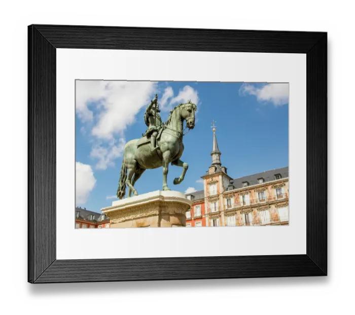 Framed Print : Philip III statue in Plaza Mayor and Casa de la Panaderia, Madrid, Spain Framed Print : Philip III statue in Plaza Mayor and Casa de la Panaderia, Madrid, Spain