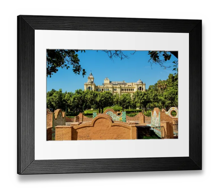 Framed Print : Ayuntamiento de Malaga (Malaga City Hall) and Pedro Luis Alonso Gardens (Jardines de Pedro Luis Alonso), Malaga, Spain