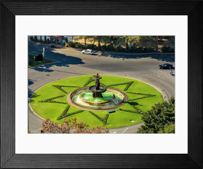 Framed Print : Fuente de las Tres Gracias or de Las Tres Ninfas fountain in the roundabout in Plaza del General Torrijos, Malaga, Spain Framed Print : Fuente de las Tres Gracias or de Las Tres Ninfas fountain in the roundabout in Plaza del General Torrijos, Malaga, Spain