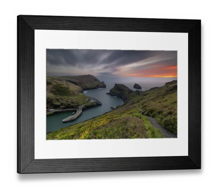 Framed Print : United Kingdom, England, Cornwall. Boscastle, Sunset at Boscastle Harbor Framed Print : United Kingdom, England, Cornwall. Boscastle, Sunset at Boscastle Harbor