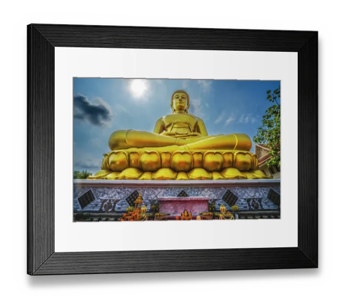 Framed Print : Largest golden Buddha, Wat Paknam Bhasicharoen in Bangkok, Thailand. Temple established in 1600's. Buddha finished in 2021