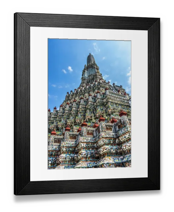 Framed Print : Colorful ceramic warrior elephant, central prang, Wat Arun, Buddhist Temple of Dawn, Bangkok, Thailand. Built in 1600's. One of oldest temples in Thailand