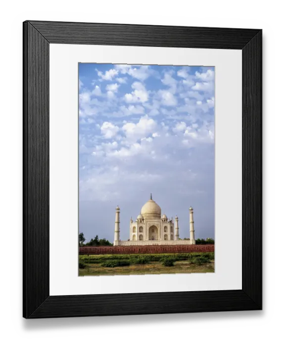 Framed Print : India, Uttar Pradesh, Agra. Taj Mahal, in wide angle vertical view in early morning sky