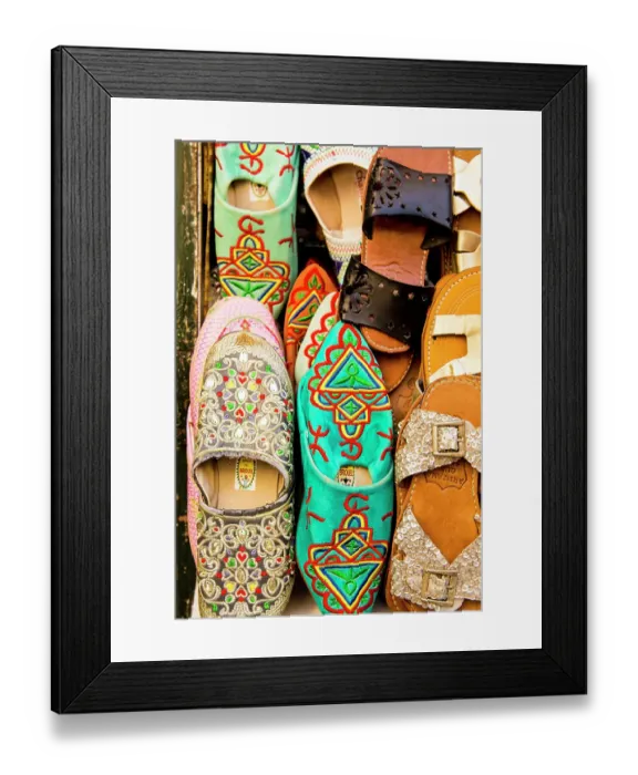 Framed Print : Slippers shoes in shops along narrow cobblestone streets of Kasbah in Bab Al Fahs, Old Medina, Tangier, Morocco, Africa. (Editorial Use Only) Framed Print : Slippers shoes in shops along narrow cobblestone streets of Kasbah in Bab Al Fahs, Old Medina, Tangier, Morocco, Africa. (Editorial Use Only)
