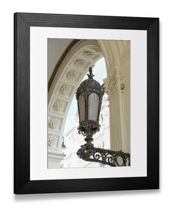 Framed Print : Vienna, Austria. Ornate ironwork on old lamp from the 1800's