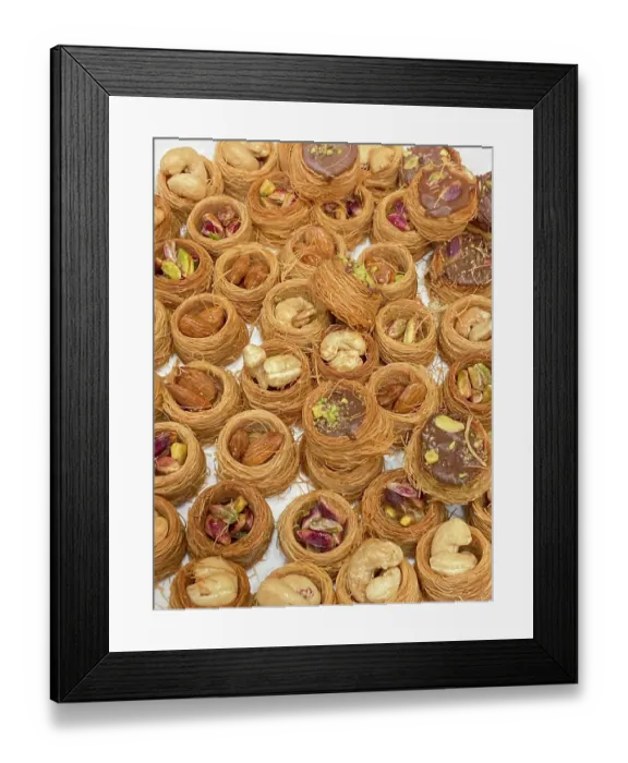 Framed Print : Bruges, Belgium. Tasty middle eastern desserts for sale in a pastry shop
