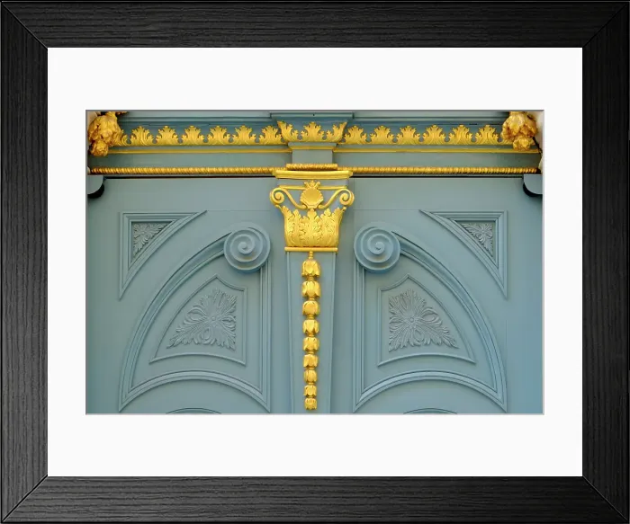 Framed Print : Vienna, Austria. Stunning blue carved door, 1800's