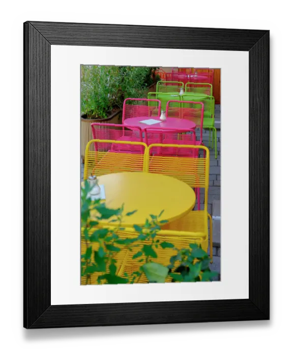Framed Print : Vienna, Austria. Colorful table and chairs at local cafe Framed Print : Vienna, Austria. Colorful table and chairs at local cafe