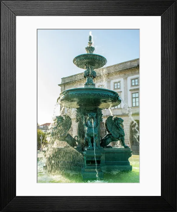 Framed Print : Lions Fountain (Fonte dos Leoes), Praca de Gomes, Porto, Portugal
