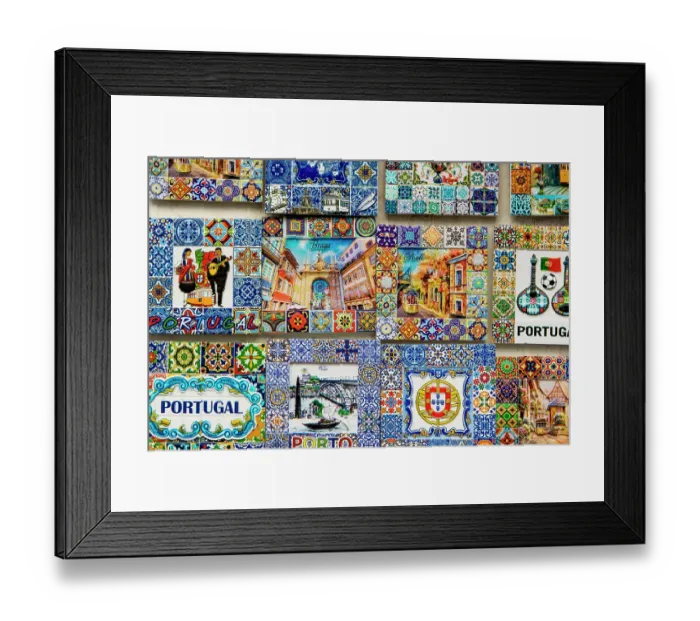 Framed Print : Souvenir ceramic tiles magnets, crafts, Porto, Portugal. (Editorial Use Only)