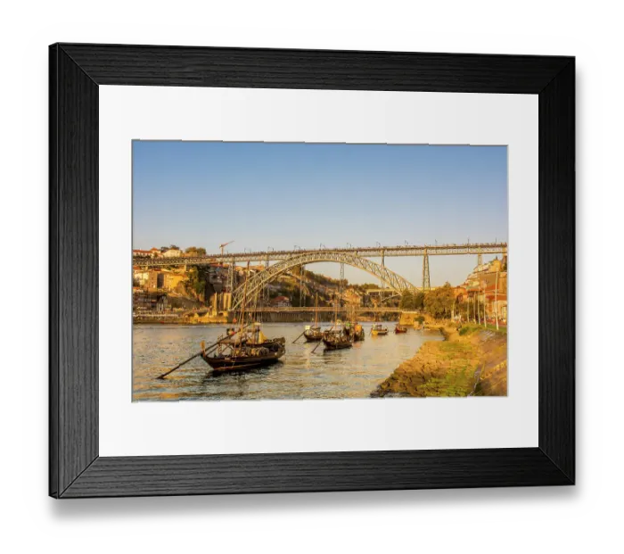 Framed Print : Rabelo boats near the Luis I Bridge over the Douro River, Porto, Portugal